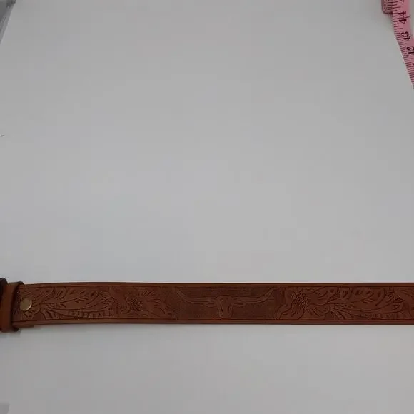 Western Leather Belt Horse Buckle Brown Tooled Cowboy - Picture 3 of 4